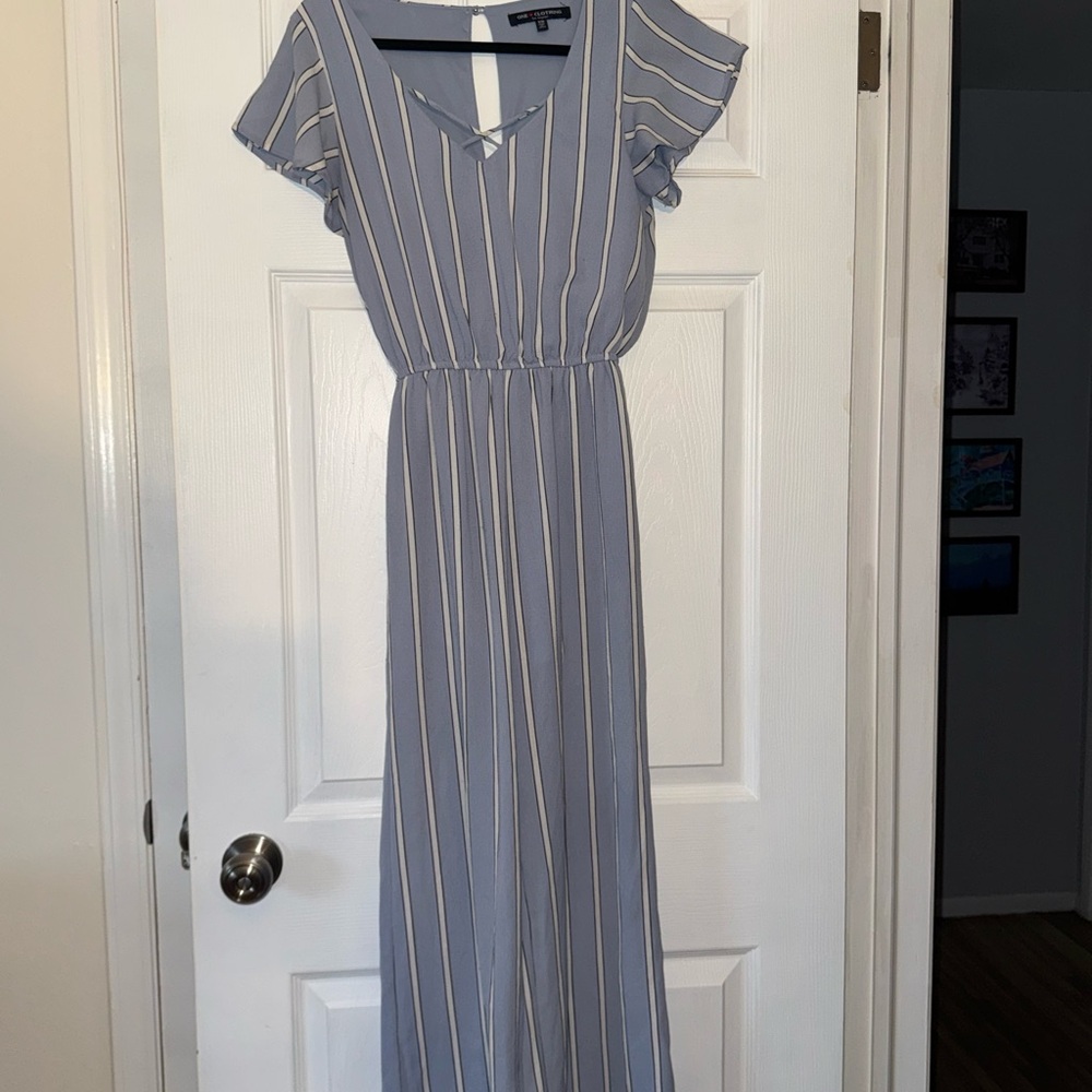 One Clothing Light Blue and White Romper